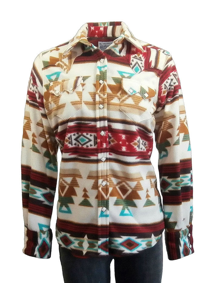 Rockmount 7100 Women's Native Pattern Fleece Western Shirt - Tan & Red Plaid | Cozy Fall & Winter Fashion for Outdoor Adventures & Casual Wear