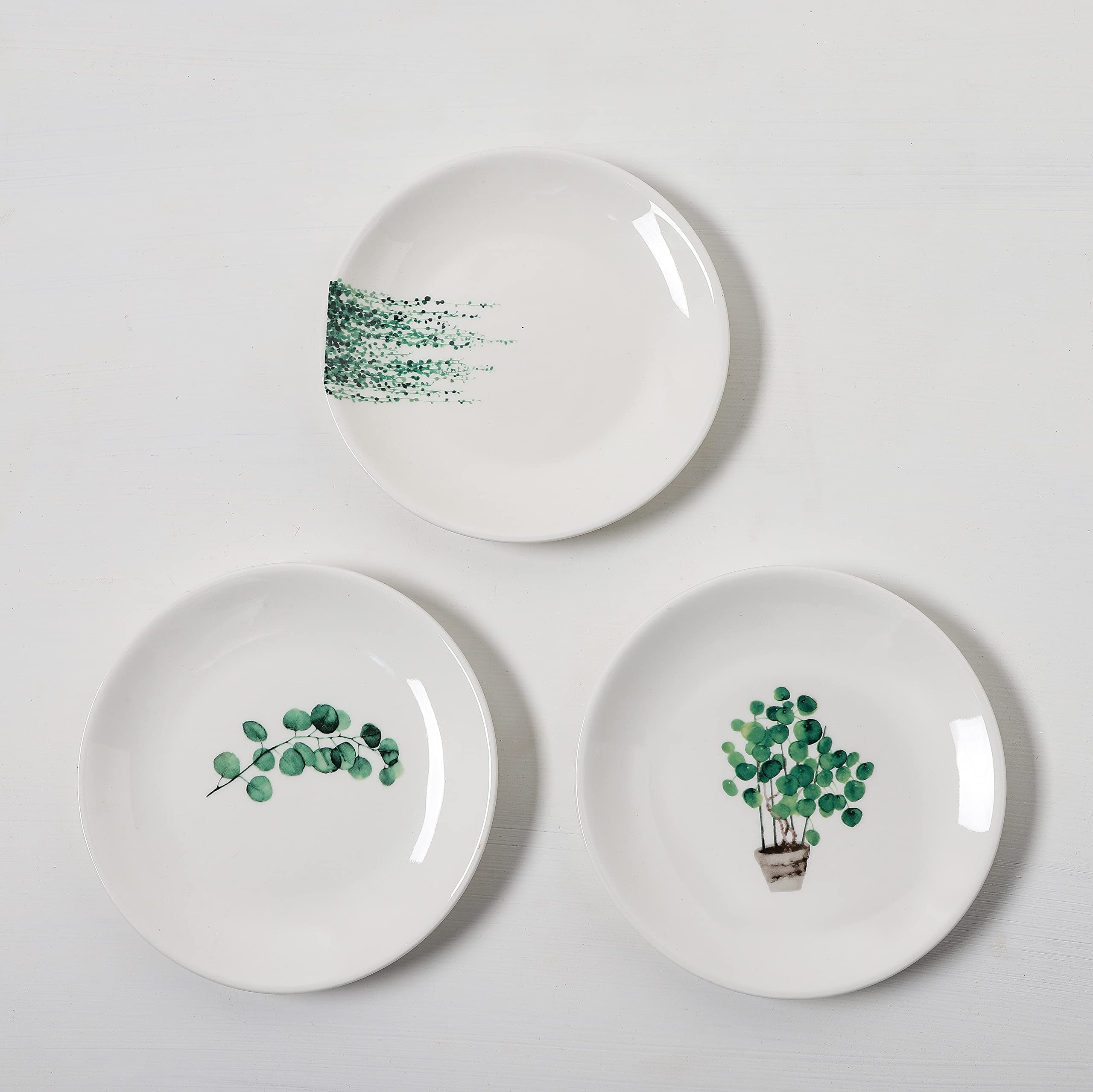 6-Piece Small Porcelain Appetizer Plates Set - 6 Inch White Ceramic Dessert Plates with Botanical Patterns, Microwave & Dishwasher Safe - Perfect for Luncheons, Snacks, Bread Serving & Party Dining