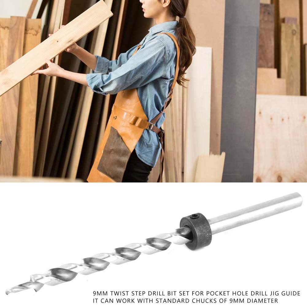 9mm Round Shank Twist Step Drill Bit Set with Wrench - Professional Pocket Hole Drill Jig Guide Kit for Wood, Metal & Plastic - Perfect for DIY Projects, Home Improvement & Woodworking Tasks