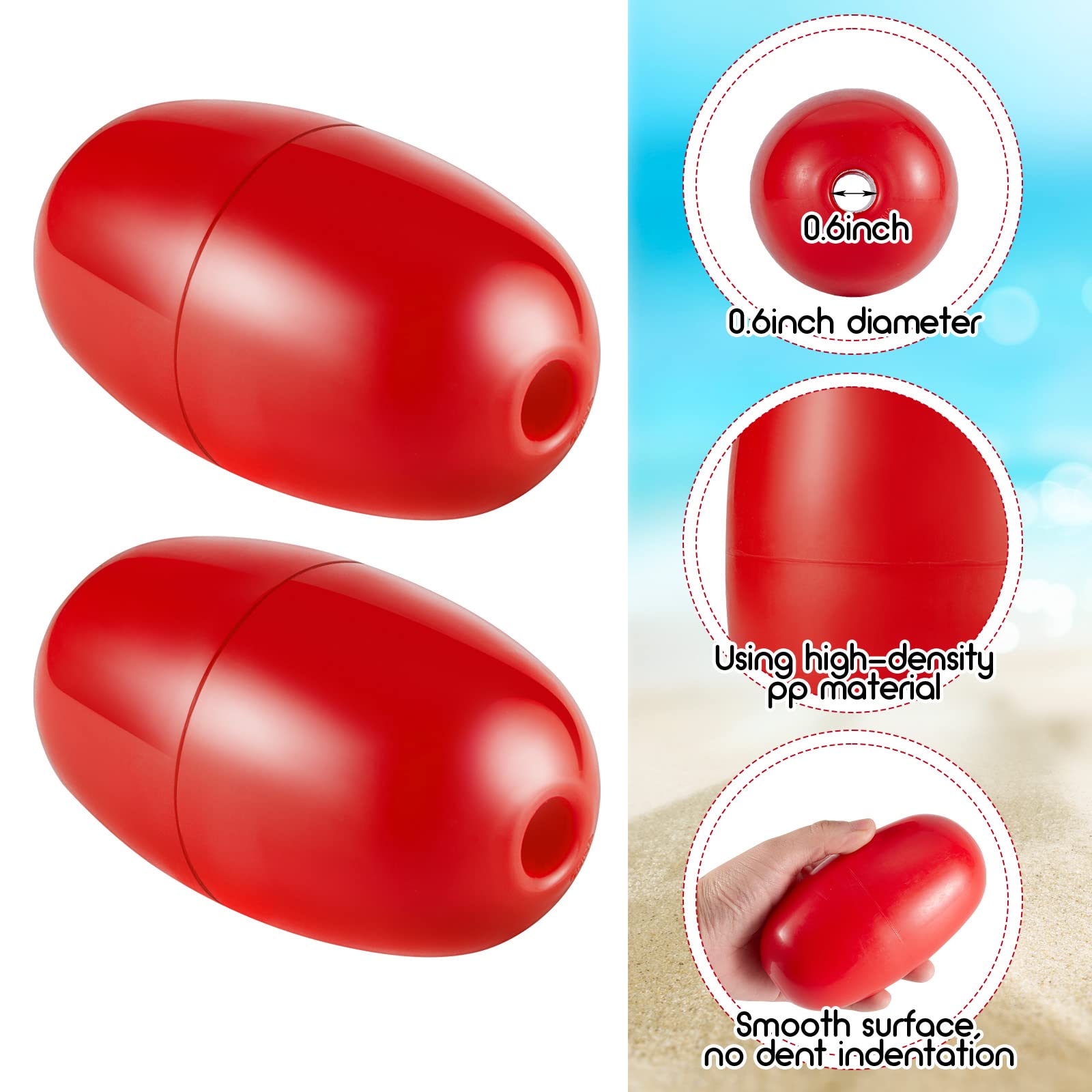 Lewtemi Marine Buoy Floats with Rope - 4.72'' x 2.75'', 3/5'' Hole - Deep Water Fishing Marker Buoys for Boats, Kayaking, Crabbing & Dock Pool Use - Bulk Pack for Swimming & Water Activities