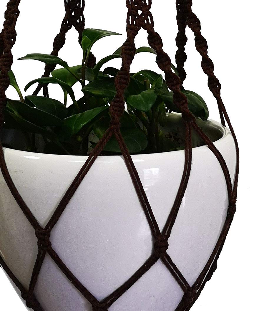 Organic Hemp & Cotton Rope Macrame Plant Hanger - 4-Leg Hanging Planter for 12-13 Inch Pots (59 Inch Length, Dark Brown) - Boho Home Decor, Indoor Plant Display, Living Room & Patio Hanging Garden
