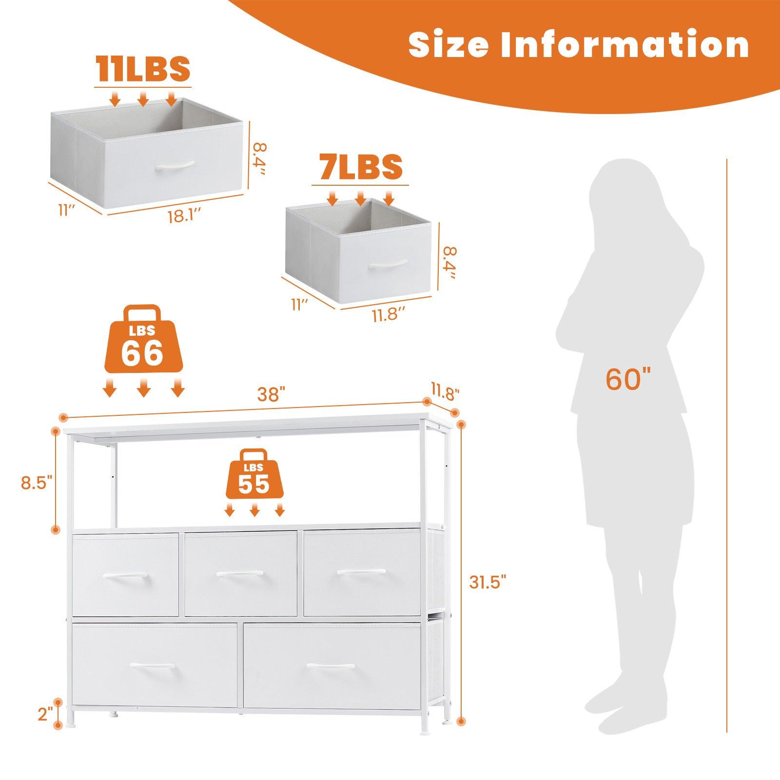 5-Drawer Fabric Dresser with Metal Frame - Bedroom Chest of Drawers for Closet Organization | Perfect for Small Spaces, Dorm Rooms & Apartment Storage