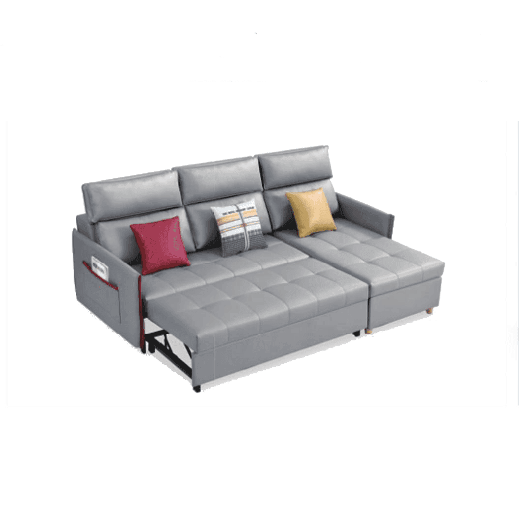 Janice L-Shaped Leather Storage Sofa Bed - Convertible Sleeper with Hidden Storage for Small Spaces, Living Room & Guest Room