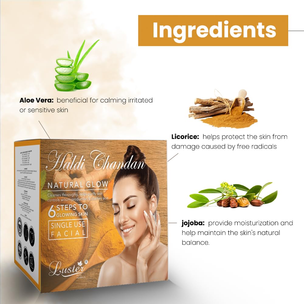 Luster Chocolate & Haldi Chandan & White Pearl Facial Kit - 6 Step Mini Facial Kit for Women & Men | Paraben & Sulfate Free (40g Each) | Perfect for Travel, Spa Days & Quick Skin Refresh