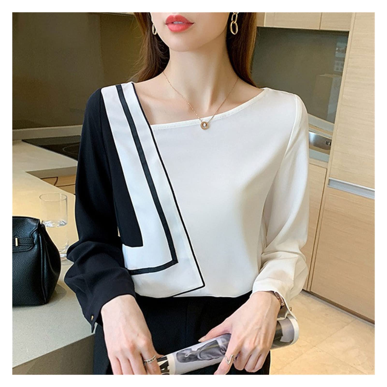 Elegant White Chiffon Long Sleeve Blouse for Women - Flowy 2XL Tunic Top for Office, Party & Special Occasions