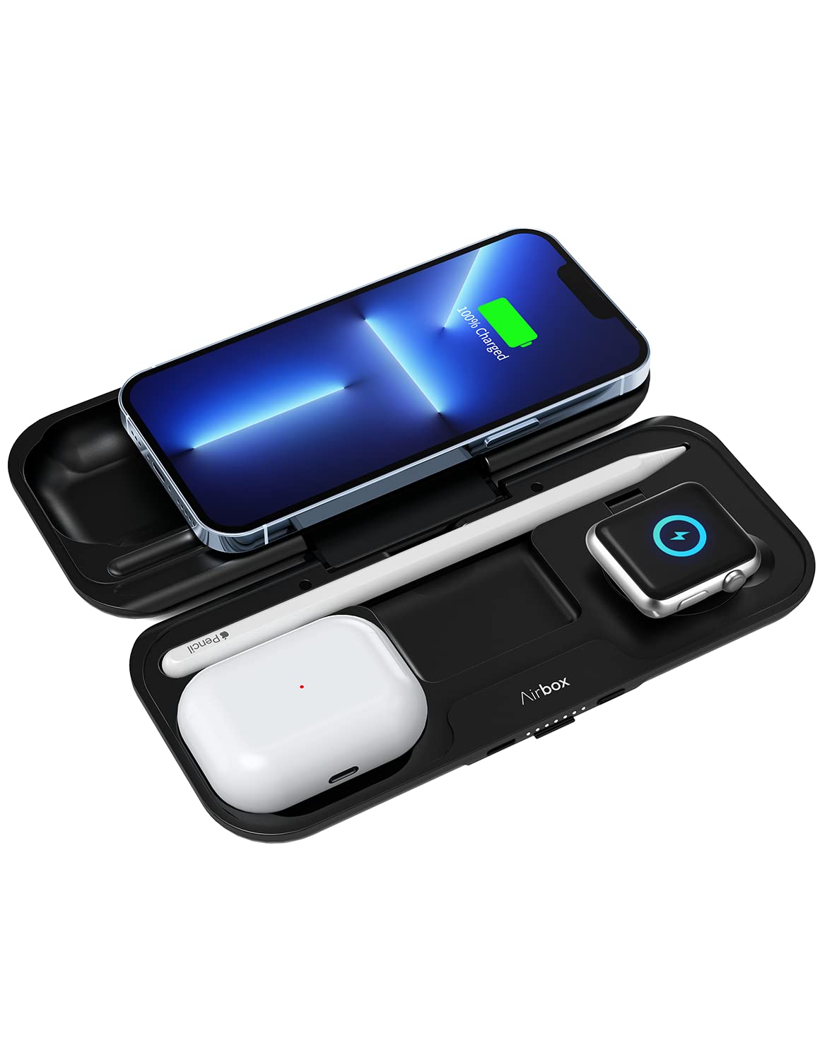 MOMAX Airbox 5-in-1 Foldable Wireless Charging Station & 10000mAh Power Bank - MFi Certified for iPhone 14/13 Series, Apple Watch, AirPods - Portable Charging Solution for Travel, Office & Home Use