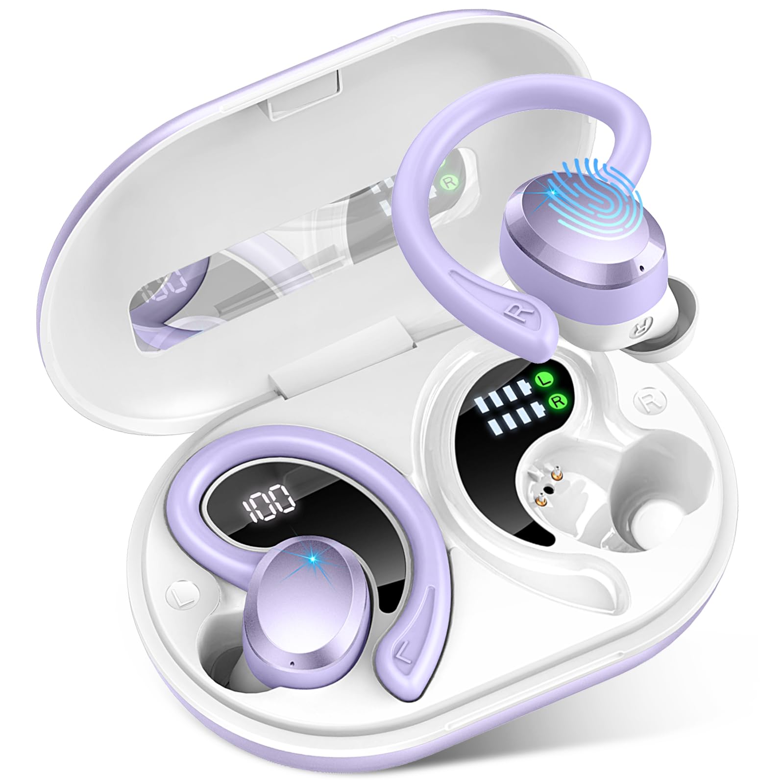 Wireless Bluetooth 5.3 Sports Earbuds with Ear Hooks, Hi-Fi Stereo Bass, 48H Playtime, Active Noise Cancelling, IP7 Waterproof - Perfect for Running, Workouts, Gym & Outdoor Activities - Compatible with Android, iOS, Laptop & Tablet