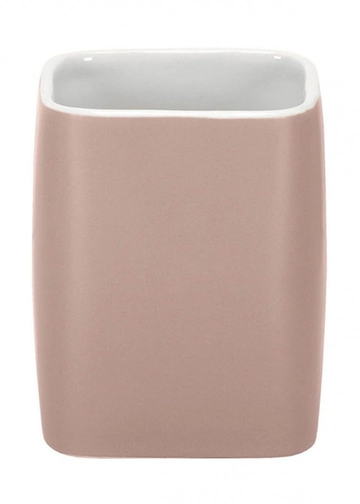 Kleine Wolke Cubic Contemporary Stoneware Tumbler - 9cm Tall x 7.4cm Wide Ceramic Coffee Mug - Rose Pink Color - Perfect for Home, Office & Gifts