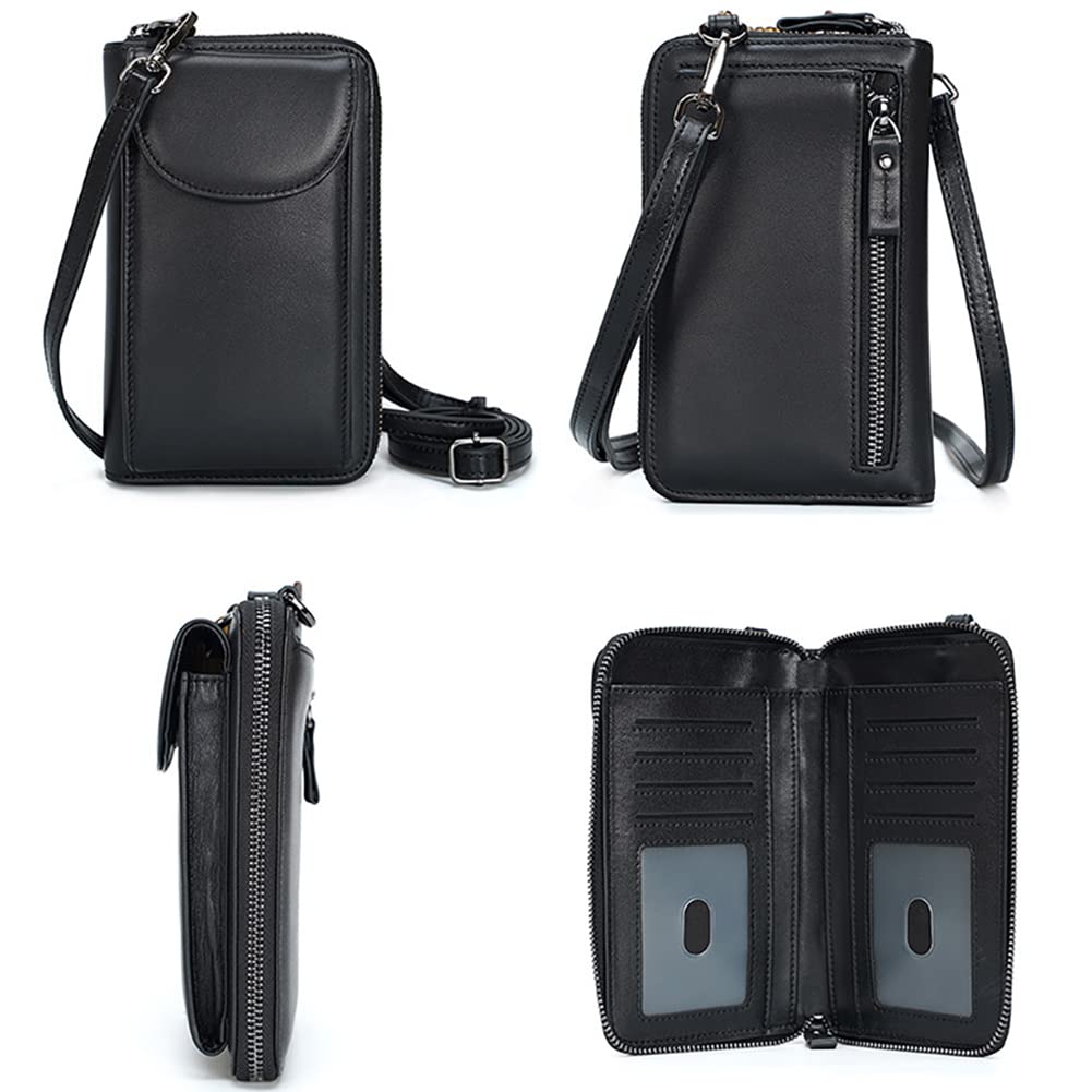 Premium Vegetable-Tanned Leather Phone Card Cash Sling Bag - Slim Crossbody Shoulder Wallet for Men & Women (Black) - Ideal for Travel, Outdoor Adventures & Everyday Carry