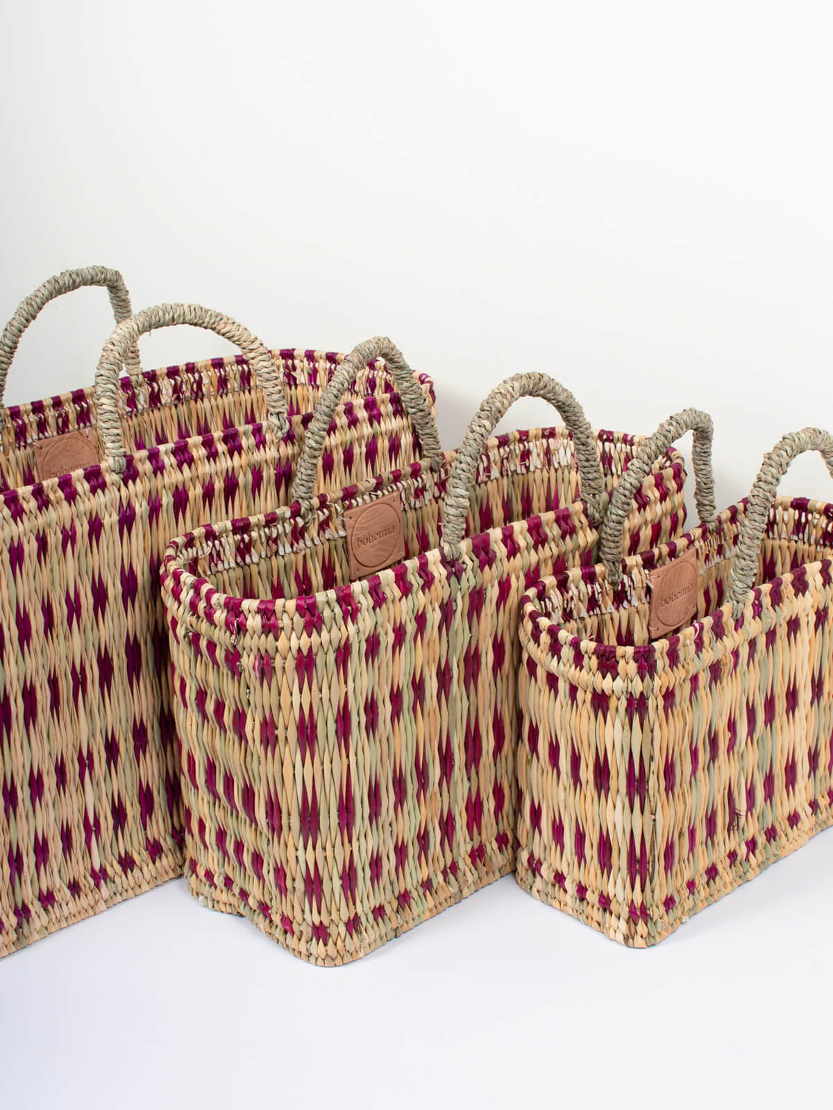 Violet Woven Reed Basket - Handmade Natural Storage Basket for Home Decor, Organizing, Picnics & Beach Trips