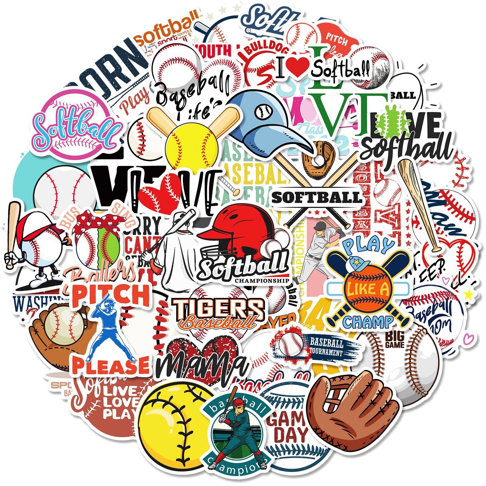 100 Cool Baseball & Softball Vinyl Stickers - Waterproof Decals for Water Bottles, Laptops, Phones, Skateboards - Fun Sports Decor for Teens & Kids - Perfect for School, Sports Gear & DIY Projects