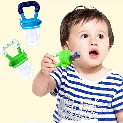 BPA-Free Silicone Baby Food & Fruit Feeder Combo Pack - Blue & Green - Safe Teething Nibbler for Infants | Perfect for Purees, Fresh Fruits & On-the-Go Feeding