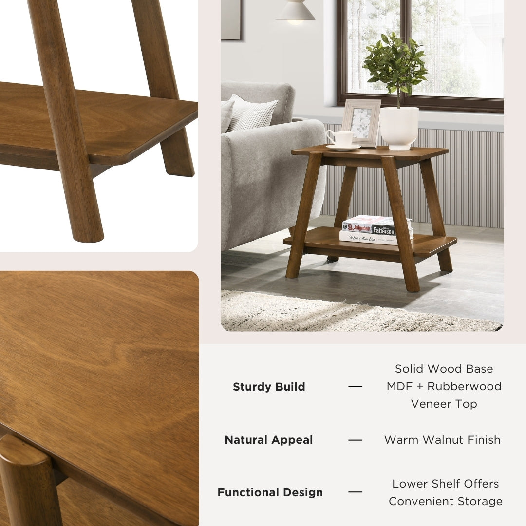 Mid Century Modern Wood Shelf End Table by Roundhill Furniture - Stylish Side Table for Living Room, Bedroom & Office Decor