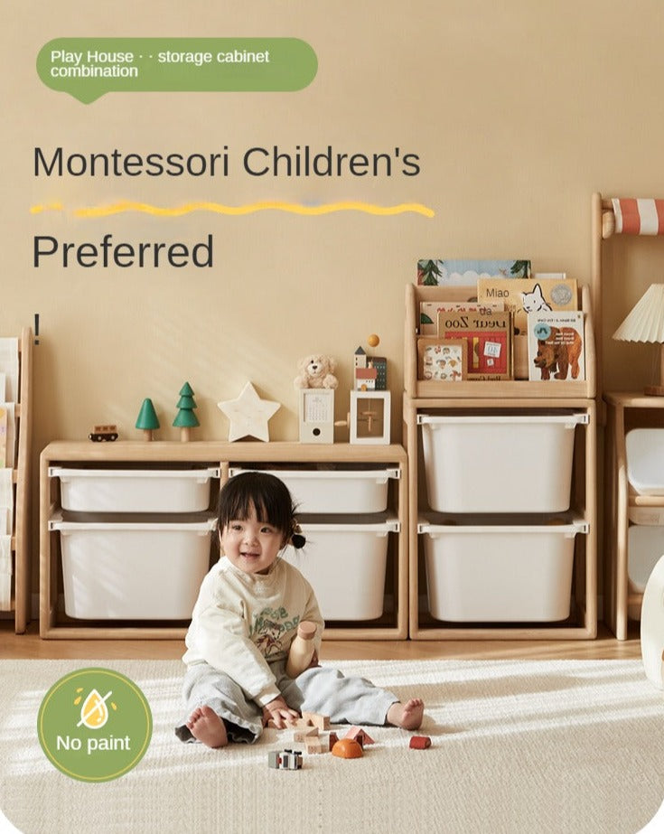**Solid Wood Montessori Toy Storage Shelf for Kids - Organize Playroom, Nursery & Bedroom Toys - Eco-Friendly Poplar Wood Children's Bookshelf**