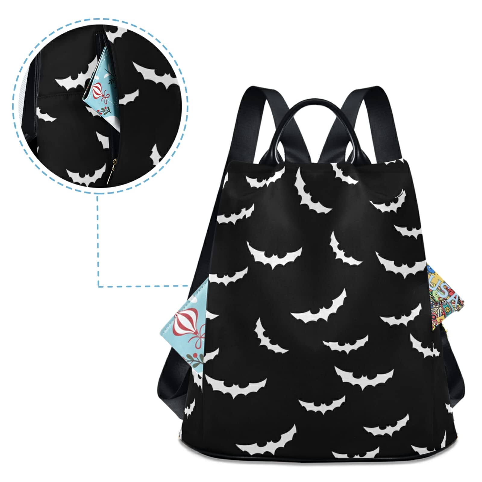 CBBYY Halloween Bat Backpack for Women - Anti-Theft Nylon Travel Backpack with Plush Keychain | Lightweight Shoulder Bag for Costume Parties, Trick-or-Treating & Gothic Fashion