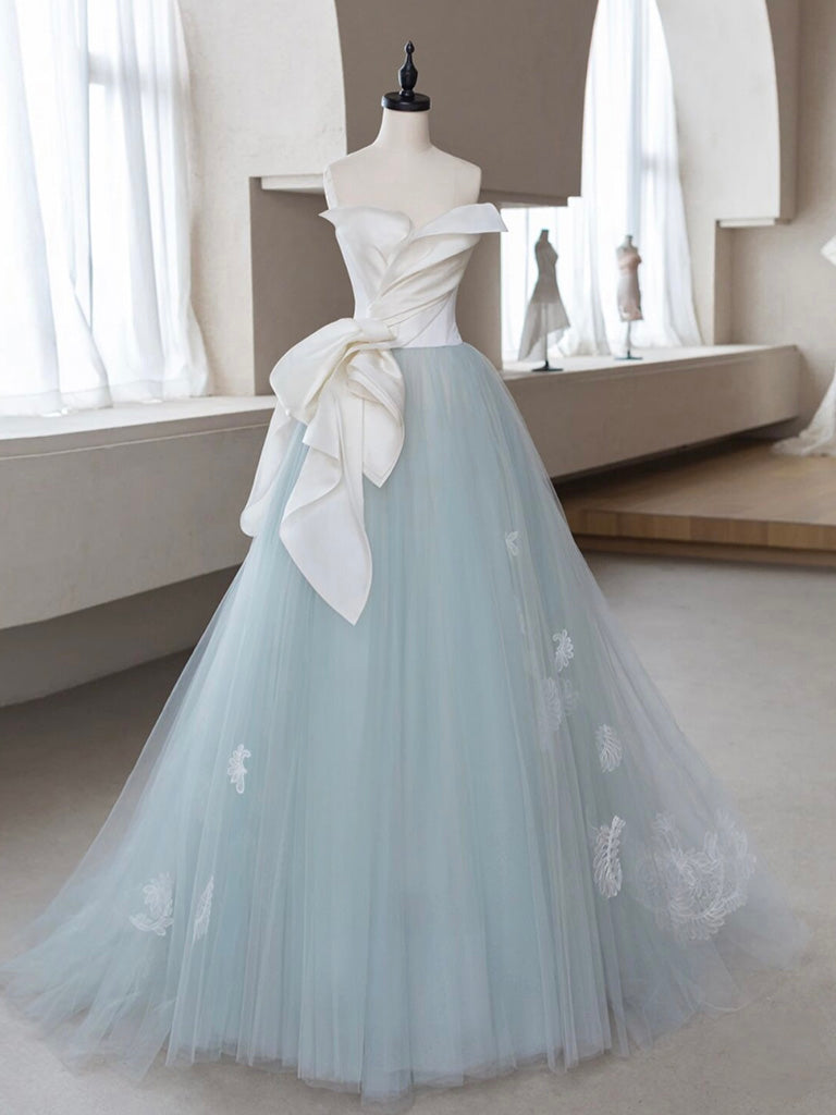 Elegant A-Line Blue Tulle Lace Applique Long Prom Dress - Formal Evening Gown for Homecoming, Ball & Special Occasions