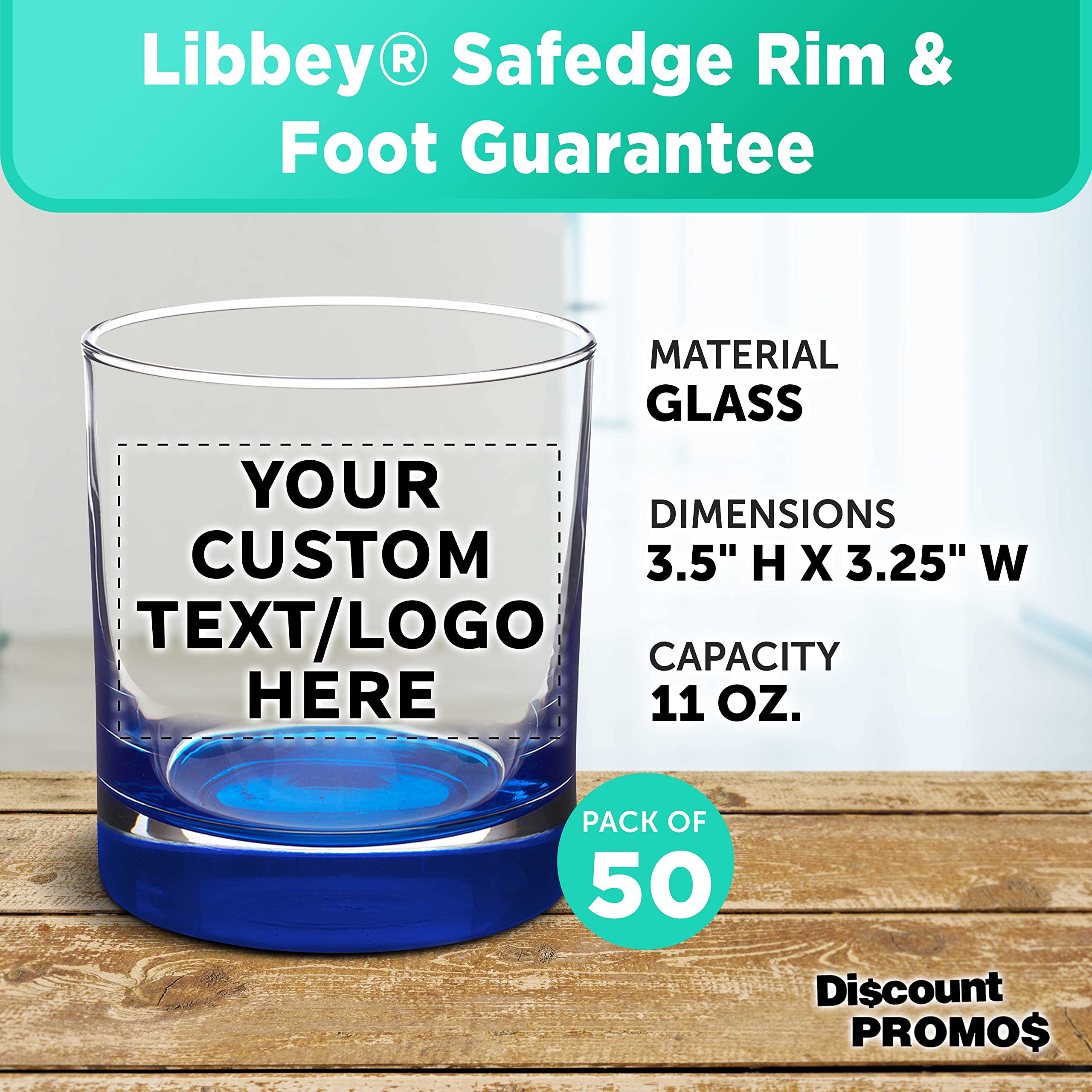 Custom Engraved Whiskey Glasses Set of 50 - 10 oz Heavy Base Old Fashioned Bar Glasses by Libbey | Bulk Pack for Scotch, Bourbon, Cocktails & Whiskey Drinking | Perfect for Bars, Weddings, Corporate Gifts & Home Entertaining (Blue)