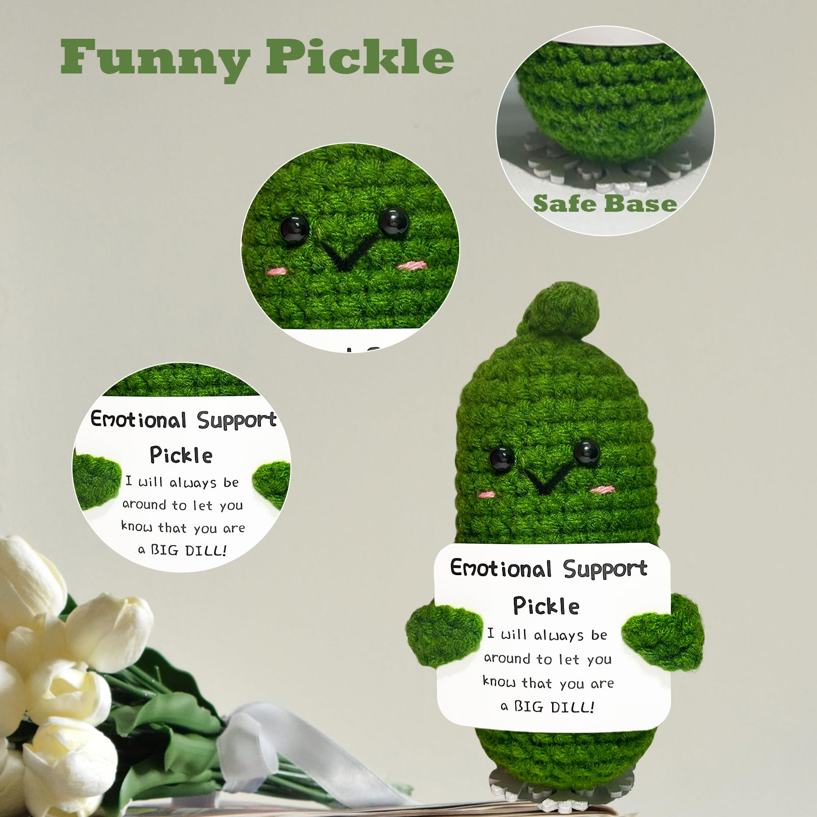 Emotional Support Pickle Crochet Doll & Sunflower Pot - Funny Gifts for Women | Handmade Home & Office Decor | Stress Relief & Anxiety Comfort - Perfect for Desk Decor, Birthday Gifts & Self-Care