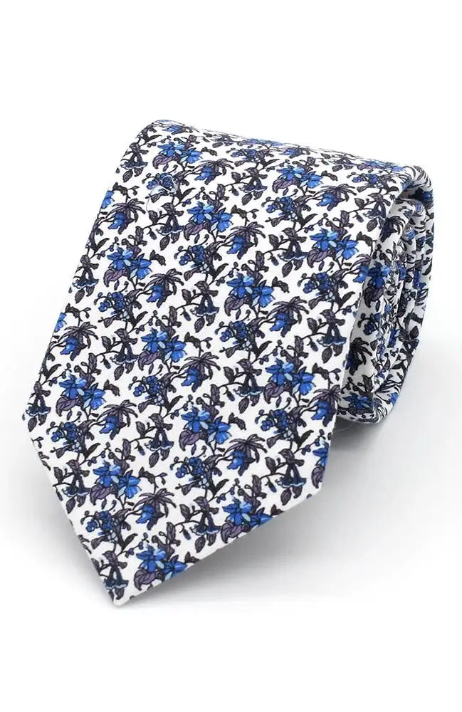 L A Smith Blue Delicate Floral Tie and Pocket Square Set - Elegant Formal Accessories for Weddings, Prom & Business Events