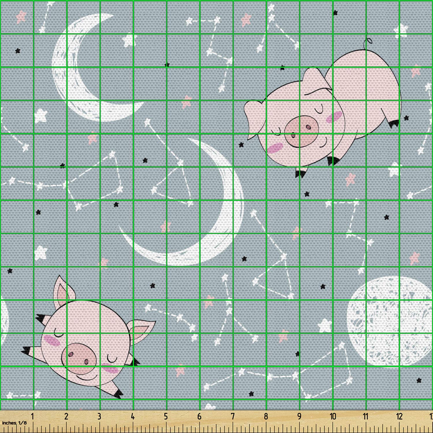 Ambesonne Cartoon Fabric by The Yard - Funny Pig Silhouettes with Stars, Moon & Planets Design - Decorative Upholstery Fabric for Sofa, Curtains & Home Decor (10 Yards, Rose Cadet Blue) - Perfect for Nursery, Bedroom & DIY Craft Projects
