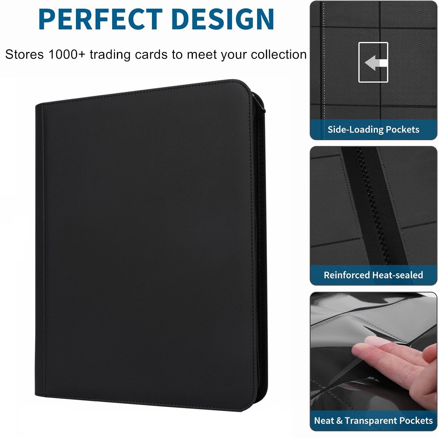 Premium 16-Pocket Trading Card Binder - 1000+ Capacity Ringless PU Leather Collector Album for MTG, Pokémon, Yu-Gi-Oh & Sports Cards | Double-Sided Display | Durable Card Storage for TCG, Gaming & Collectibles | Perfect for Tournaments, Trading & Display Collections