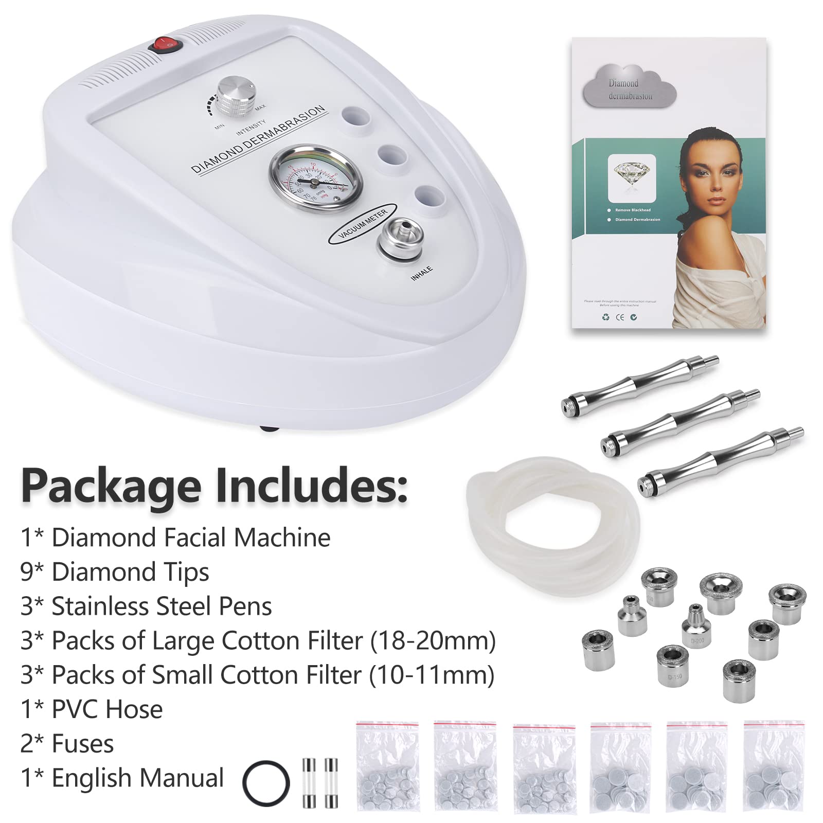 Professional Diamond Microdermabrasion Machine - Mcwdoit 65-68cmHg Suction Power for Skin Peeling, Rejuvenation & Tightening | At-Home Facial Beauty Device for Anti-Aging & Blackhead Removal | Perfect for Spa, Salon & Personal Skincare Routine