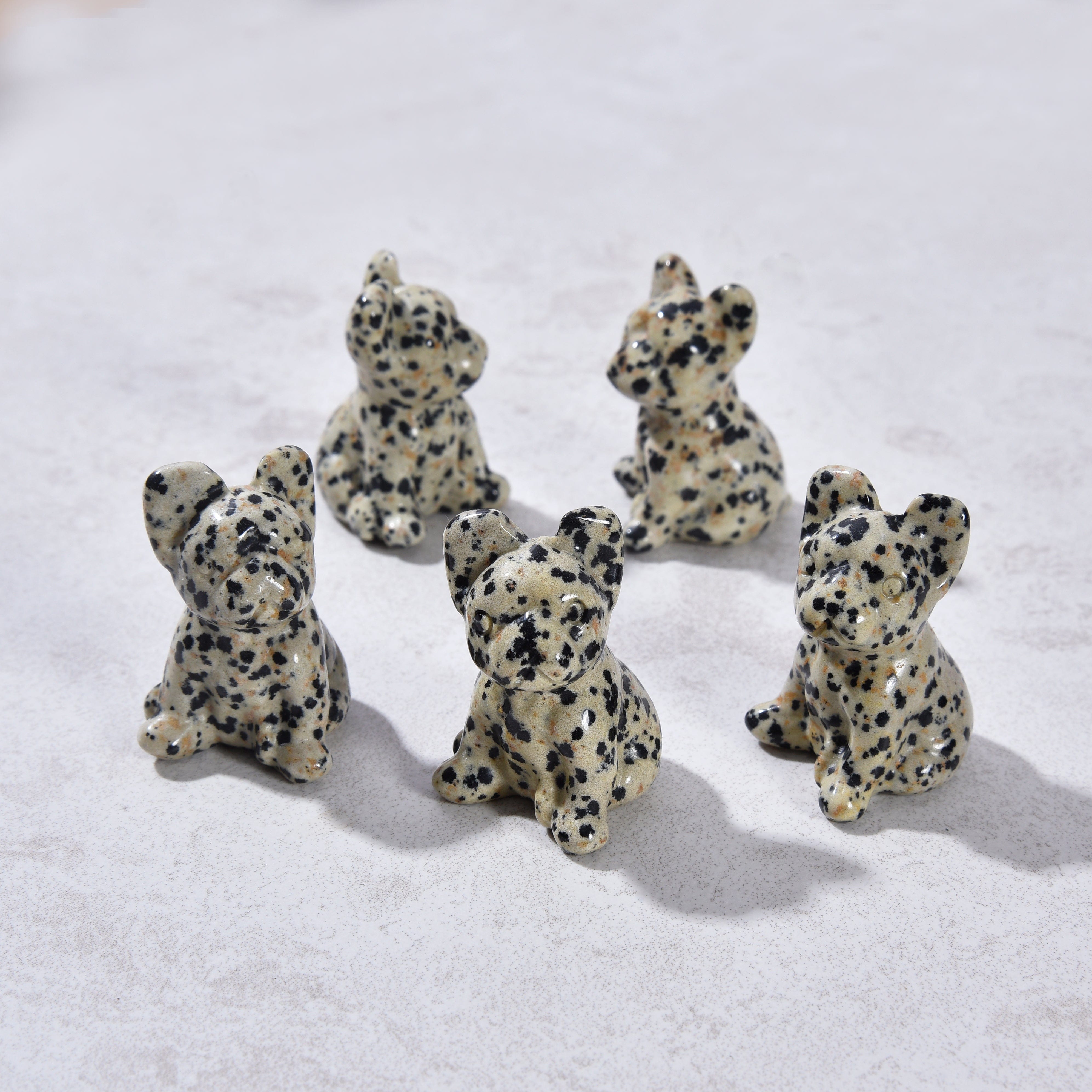 1.5 Inch Dalmation Jasper Bulldog Hand Carved Natural Gemstone Statue - Perfect for Home Decor, Office Desk Display, and Crystal Healing Collection