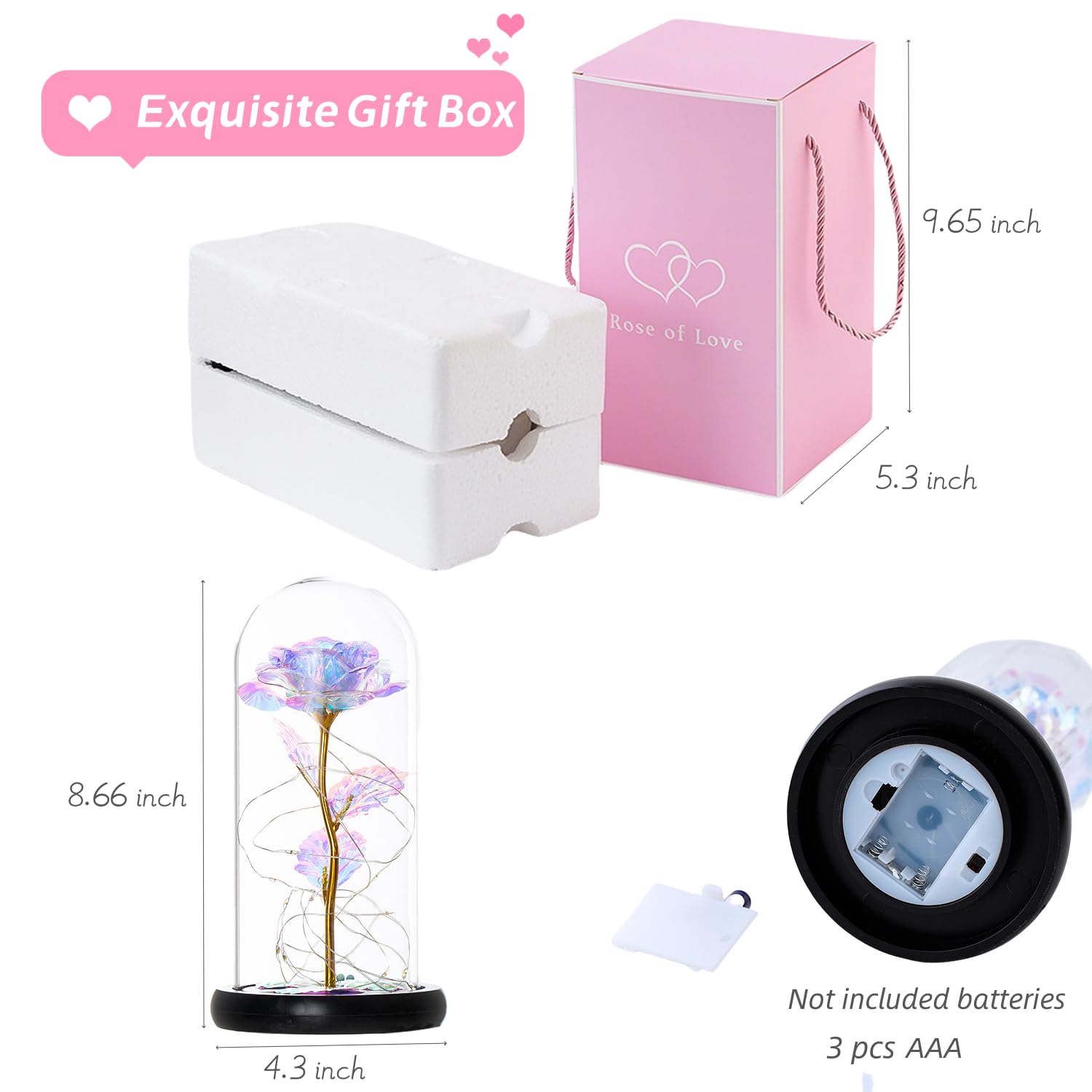 Valentine's Day Rose Gift for Her - Eternal Rose in Glass Dome with LED Lights, Birthday & Anniversary Gift for Women, Girlfriend, Wife or Mom - Perfect for Romantic Occasions, Home Decor & Special Surprises
