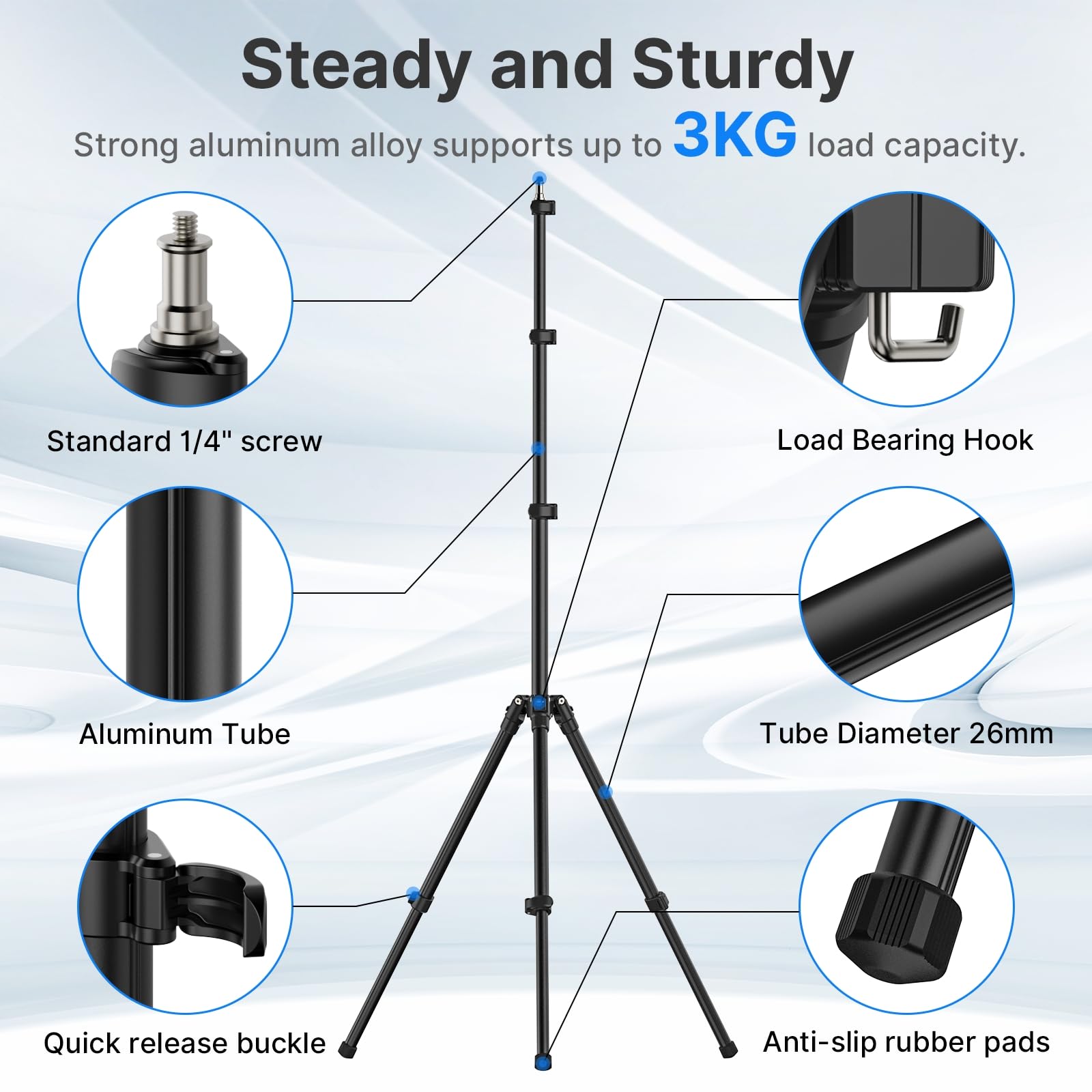 Ulanzi TT43 Adjustable 6.23ft Aluminum Light Stand - Extendable Photography Tripod for Continuous Lighting, Strobe Lights, Webcams & Softboxes | Perfect for Studio Photography, YouTube Videos & Live Streaming