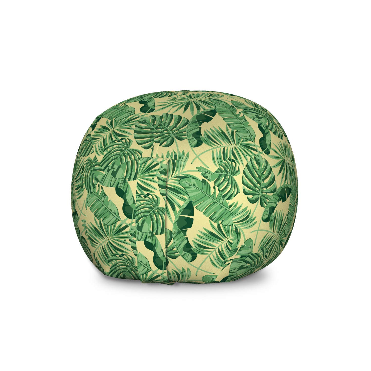 Ambesonne Jungle Storage Toy Bag Chair - Large Washable Stuffed Animal Organizer with Botanical Foliage Design Inspired by Brazilian Rainforests (Eggshell & Green) - Perfect for Kids' Room, Playroom & Nursery Organization