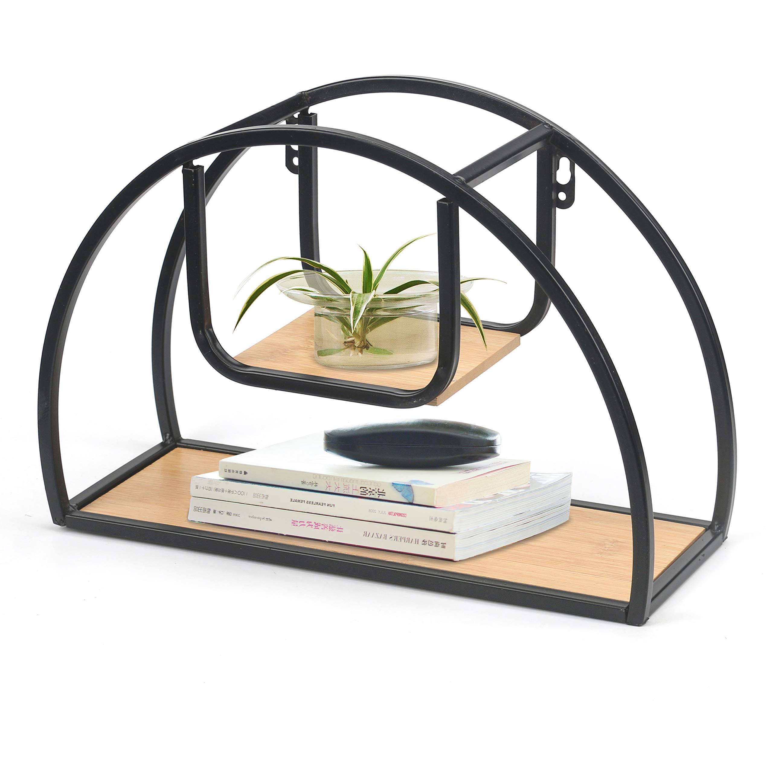 Black Iron Floating Wall Shelves Set - Wood & Metal Decorative Display Rack for Home, Office, Kitchen & Studio (1 Pack) - Perfect for Organizing Books, Plants & Decor in Living Rooms, Bedrooms & Workspaces