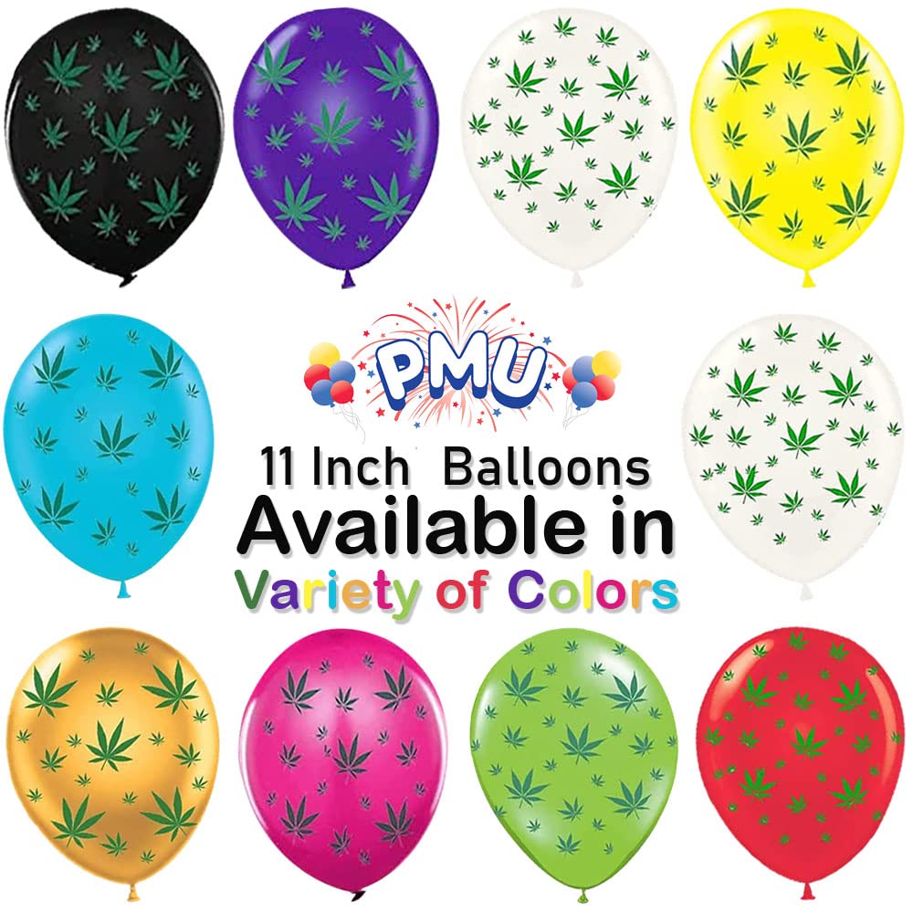 Premium 11in Black & Turquoise Marijuana Balloons with All-Over Green Leaf Print - Pack of 25 for Cannabis-Themed Parties, Bachelorette Events & 420 Celebrations