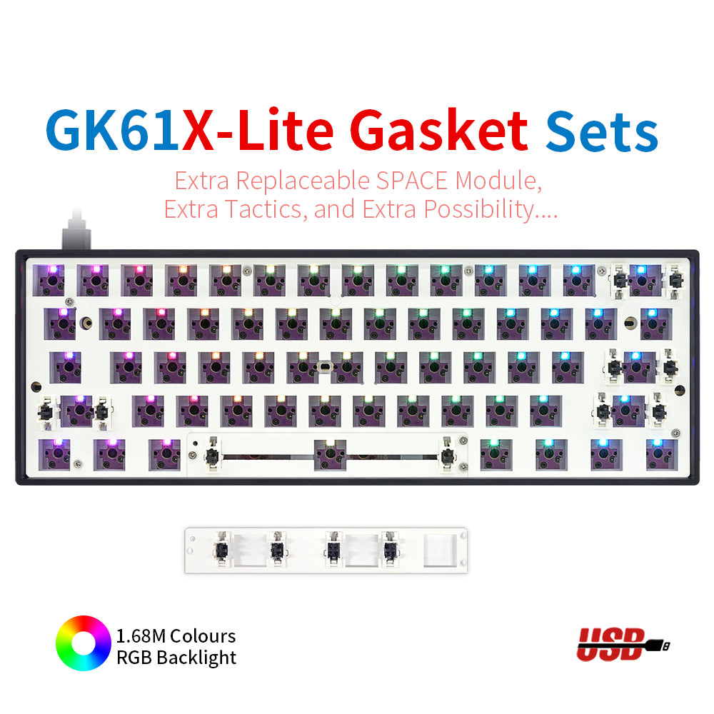 YUNZII GK61 Lite 60% Gasket Mount Mechanical Keyboard Kit with ABS Case - Compact Wired Gaming Keyboard for PC, Mac, Typing & Office Work