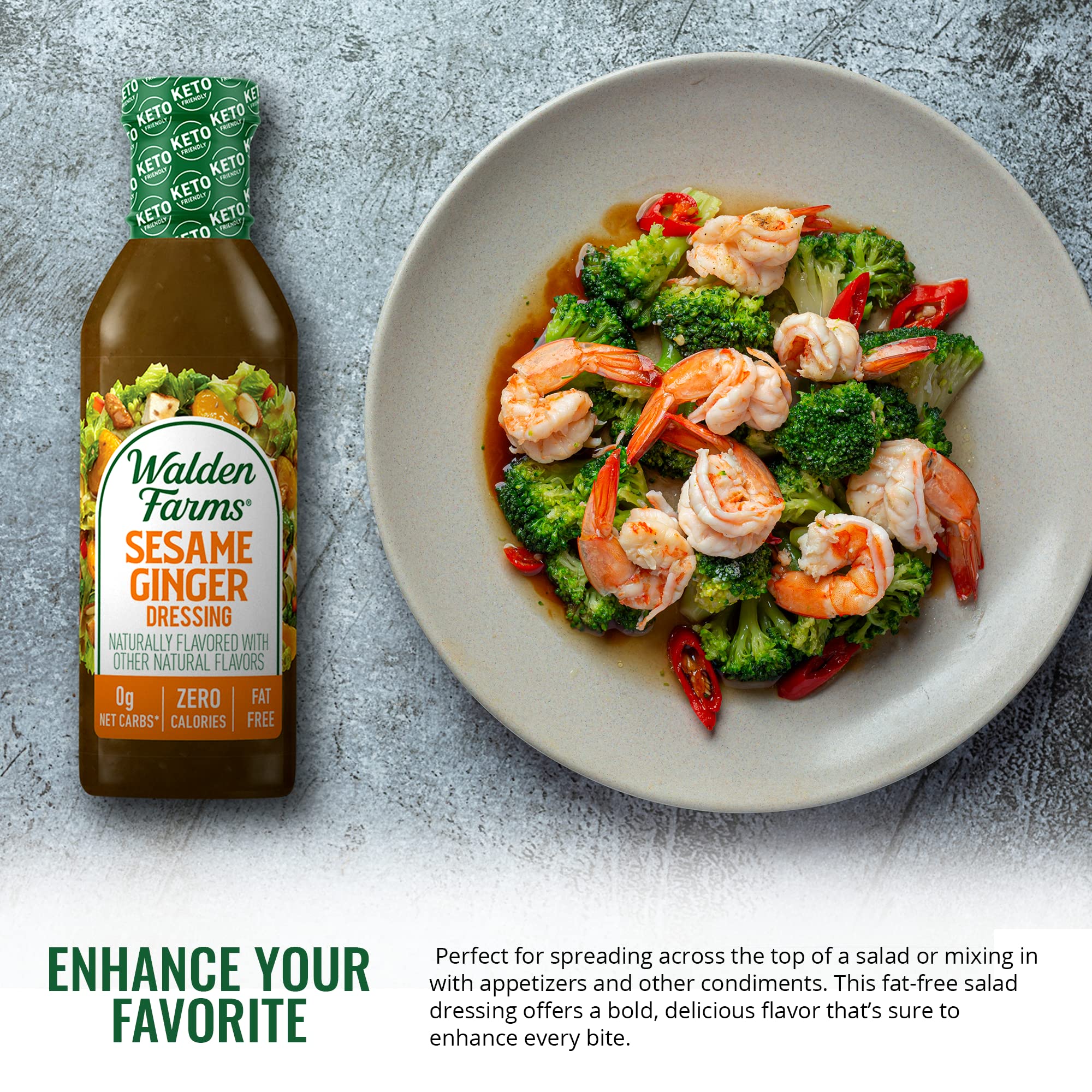 Walden Farms Sesame Ginger Salad Dressing - 12 Fl Oz (Pack of 1) | Sugar Free, Gluten Free, Vegan | Perfect for Salads, Marinades & Dipping Sauces