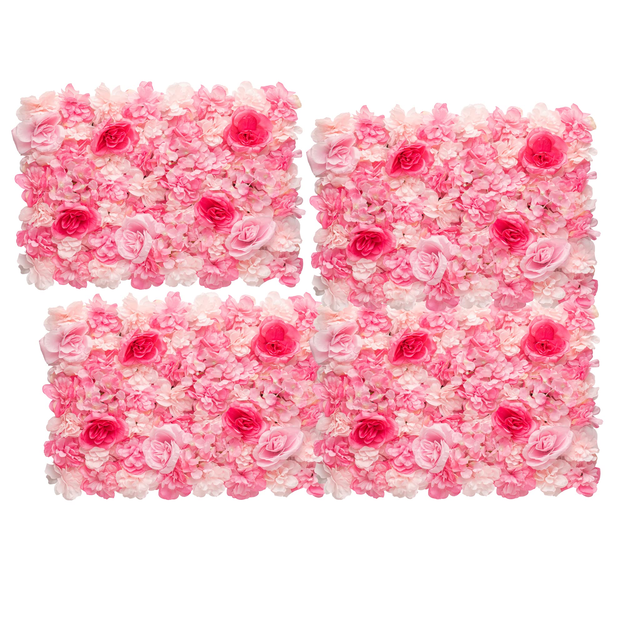 3D Carnation Silk Flower Wall Panel Set - 4 Panels (11 SQFT) for Wedding Backdrop, Birthday Party, Nursery Decor, Baby Girl's Room, Salon Wall Art - Pink Floral Home Décor for Bedroom, Living Room & Event Decoration