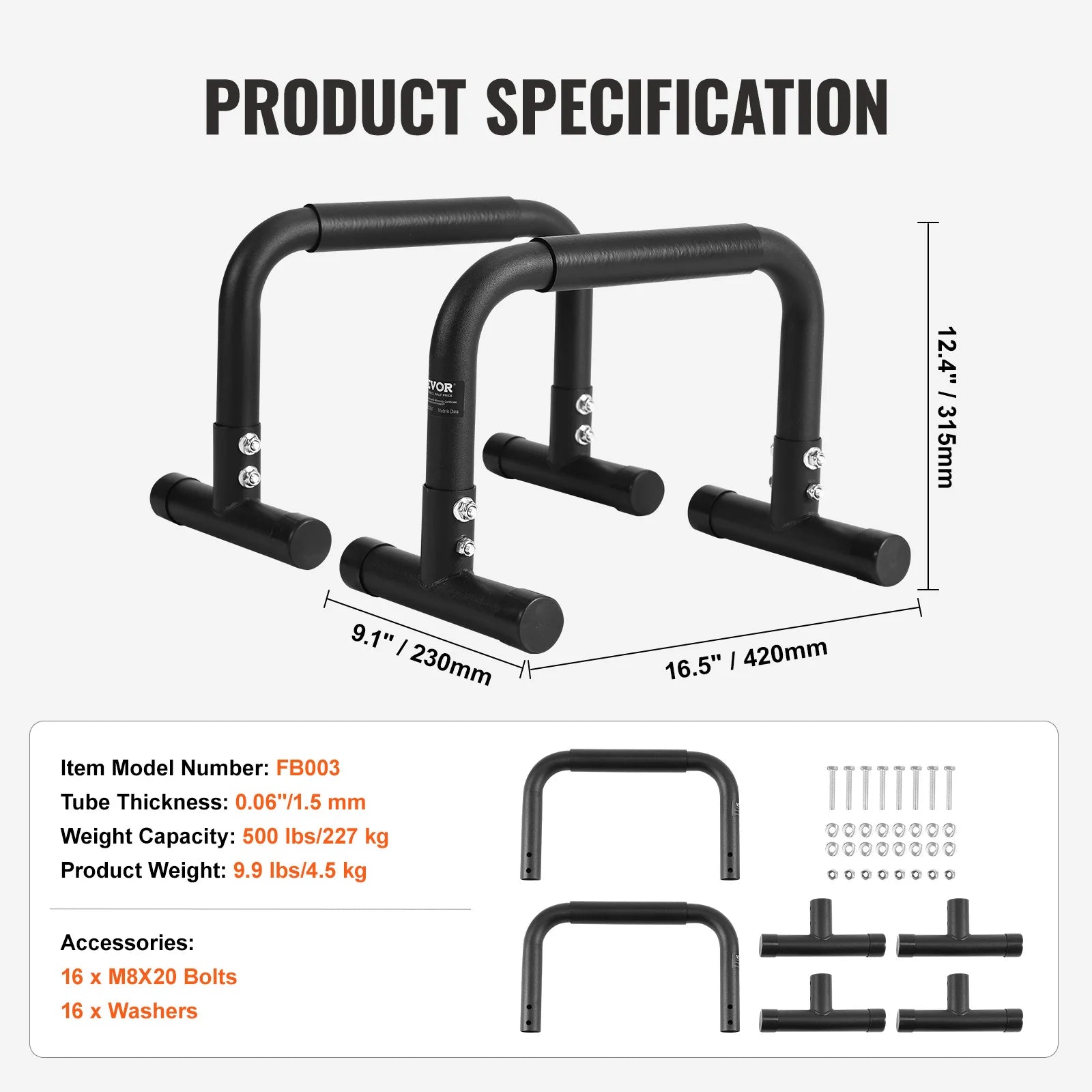 VEVOR Heavy Duty Adjustable Height Dip Bar Station - 440/500lbs Capacity for Strength Training, Calisthenics & Home Gym Workouts - Perfect for Pull-ups, Dips & Bodyweight Exercises
