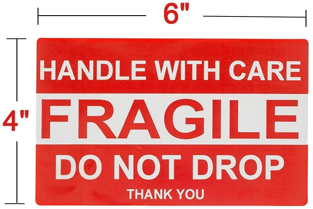 500 Large 4'' x 6'' Fragile Stickers Roll - Eye-Catching Handle with Care Shipping Labels - Do Not Drop Warning Stickers (6 Rolls) for Safe Package Delivery & Shipping Protection