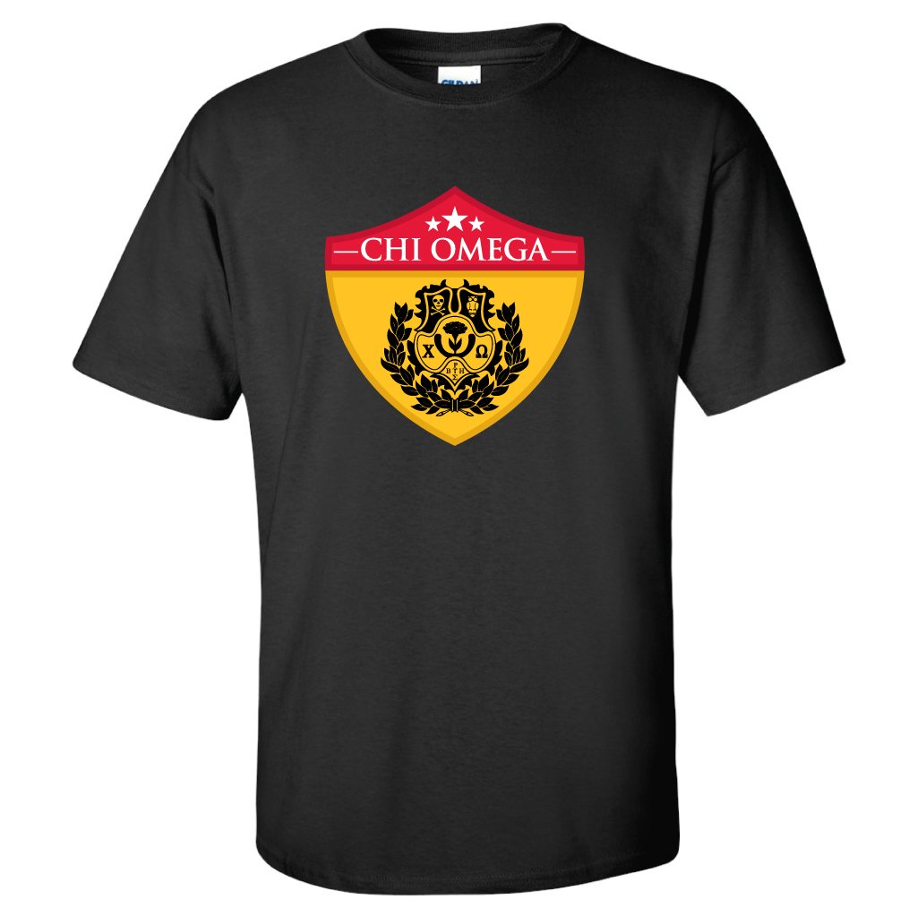 Chi Omega Crest Design T-Shirt - VictoryStore Apparel | Greek Life Clothing, Sorority Gifts & College Spirit Wear for Sisterhood Events, Bid Day & Recruitment