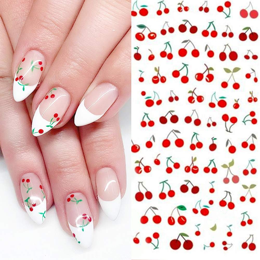 2 Sheets 3D Cute Cherry Fruit Nail Art Stickers - DIY Manicure Decals for Nail Tips Decorations - Perfect for Home Salon, Party Nail Designs & Gift Giving