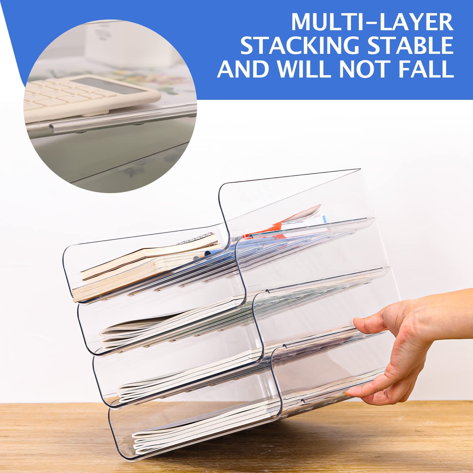 Set of 4 Clear PET Letter Tray Desk Organizer - Stackable Document & File Paper Organizer for Office Supplies | Perfect for Desk Organization, Mail Sorting & Paper Storage
