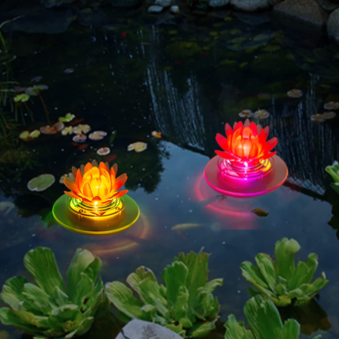 Pearlstar Solar Floating Pond Lights - Waterproof LED RGB Solar Lights for Pool, Spa, Garden, Patio | Outdoor Decor for Weddings, Parties & Christmas | 2Pcs Lotus Design | Perfect for Nighttime Ambiance & Holiday Celebrations