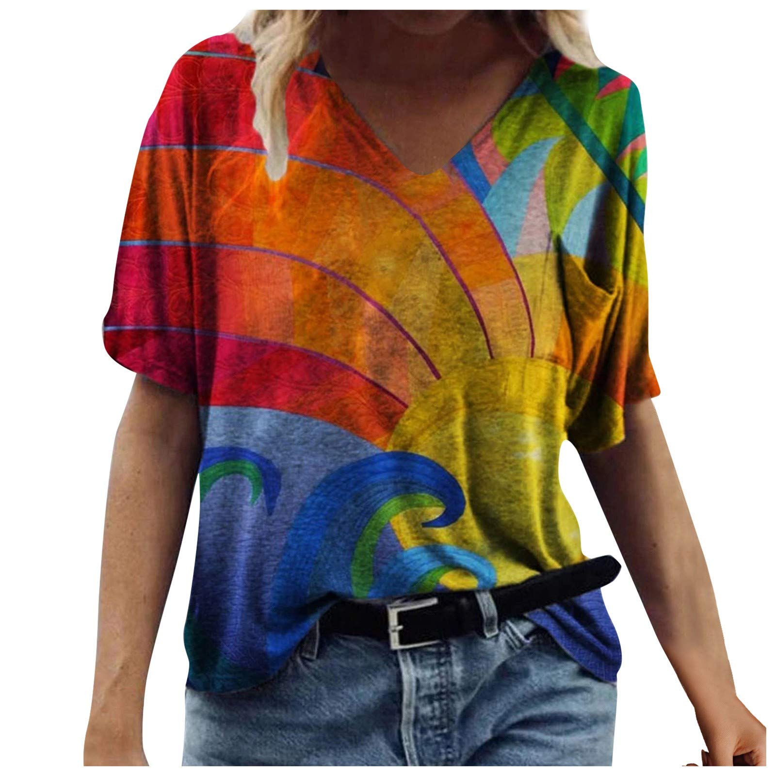 Trendy Women's Summer Tunic Tops - Printed Short Sleeve Blouse for Casual Wear & Travel