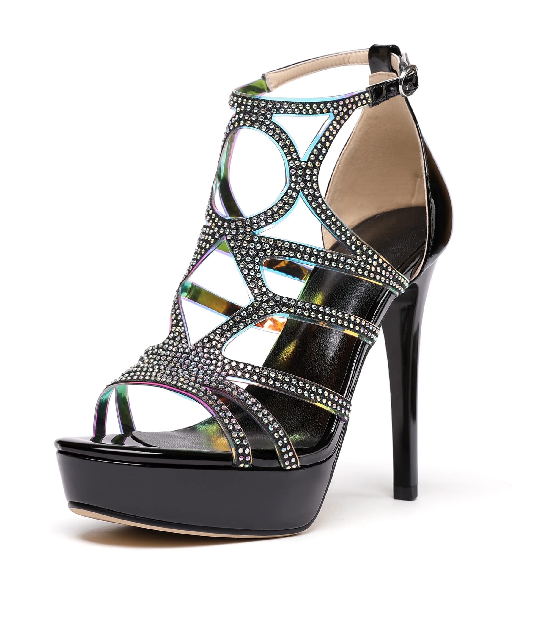 Mettesally Women's High Heel Platform Sandals - Open Toe Strappy Stiletto Heels with Diamond Accents - Perfect for Weddings, Parties & Evening Events