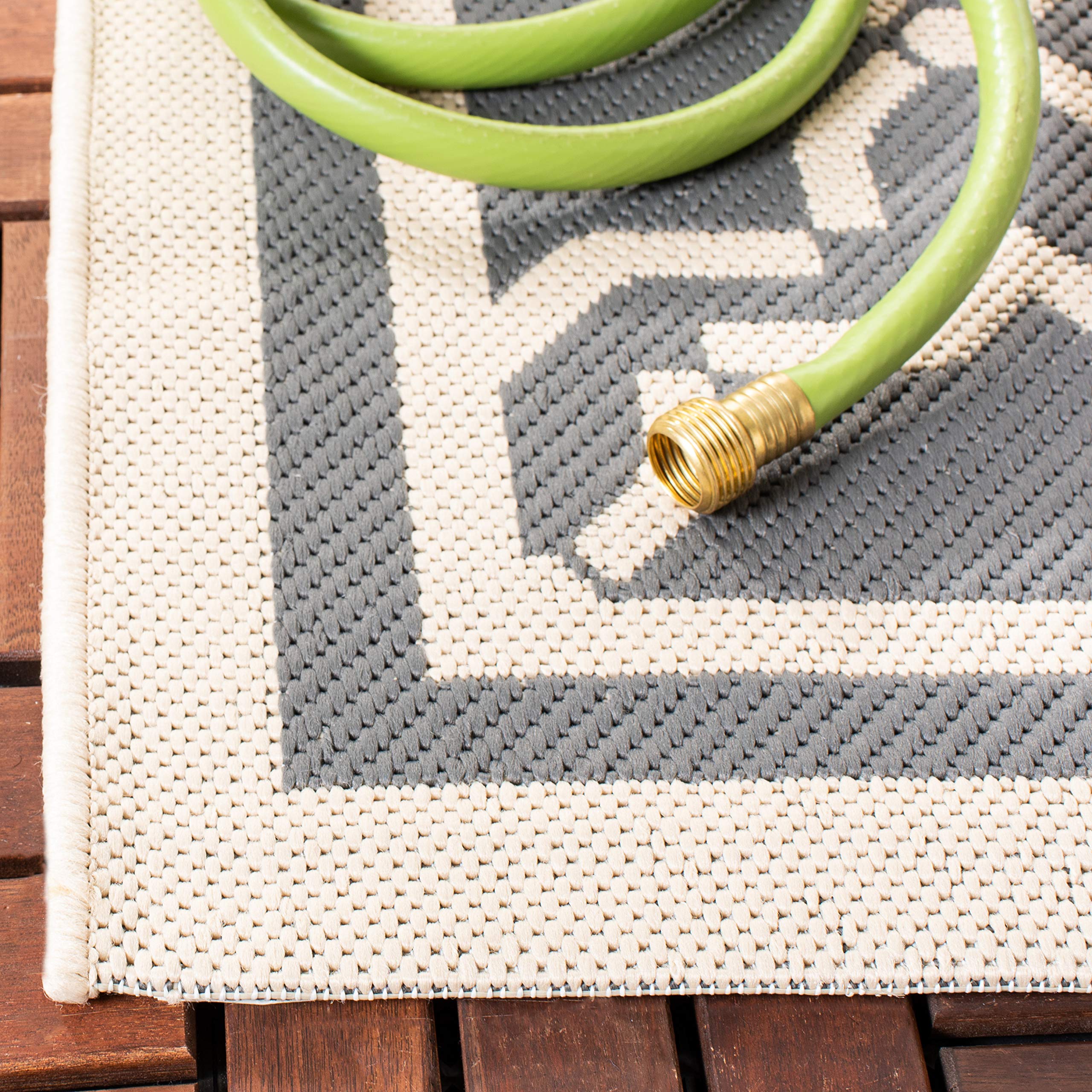 SAFAVIEH Courtyard Collection 7'1 Square Indoor/Outdoor Area Rug - Anthracite & Beige Non-Shedding Washable Rug for Patio, Backyard, Mudroom, Living Room & Bedroom (CY6916-246) - Perfect for Home Decor & High Traffic Areas