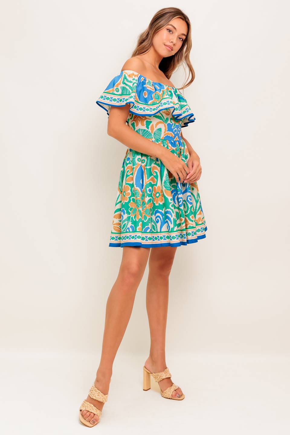 Cambria Mini Dress in Sage & Blue - Women's Casual Summer Dress for Beach, Party & Date Night