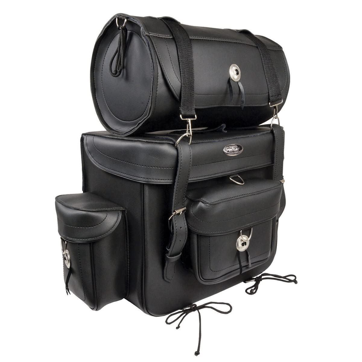 Milwaukee Leather SH539 Large Black Motorcycle PVC Touring Sissy Bar Bag - 2 Piece Set for Harley, Cruiser & Touring Bikes - Waterproof Storage for Road Trips & Long Distance Riding