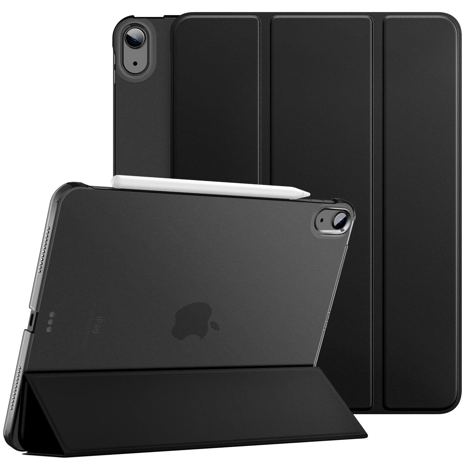 Dadanism Slim Stand Case for iPad Air 5th/4th Generation (2022/2020 Model) 10.9 Inch - Magnetic Charging, Auto Wake/Sleep, Touch ID Support - Protective PC Back Shell Cover - Perfect for Work, Travel & Home Use - Black