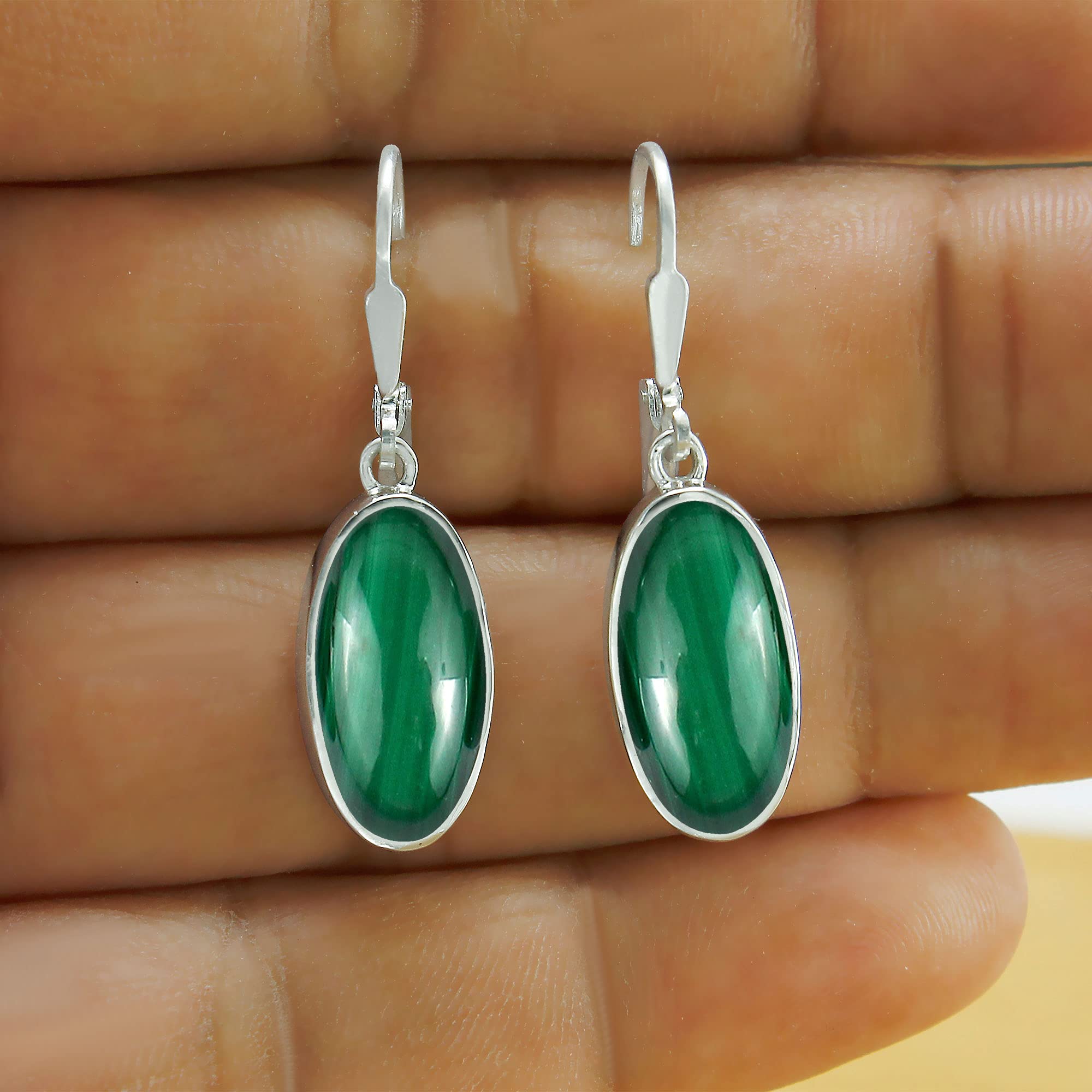 TISHAVI Natural Oval Gemstone Dangle Drop Earrings - 925 Sterling Silver Birthstone Jewelry for Women - Handmade Leverback Earrings for Mom, Wife, Sister - Perfect for Weddings, Anniversaries & Gift Giving