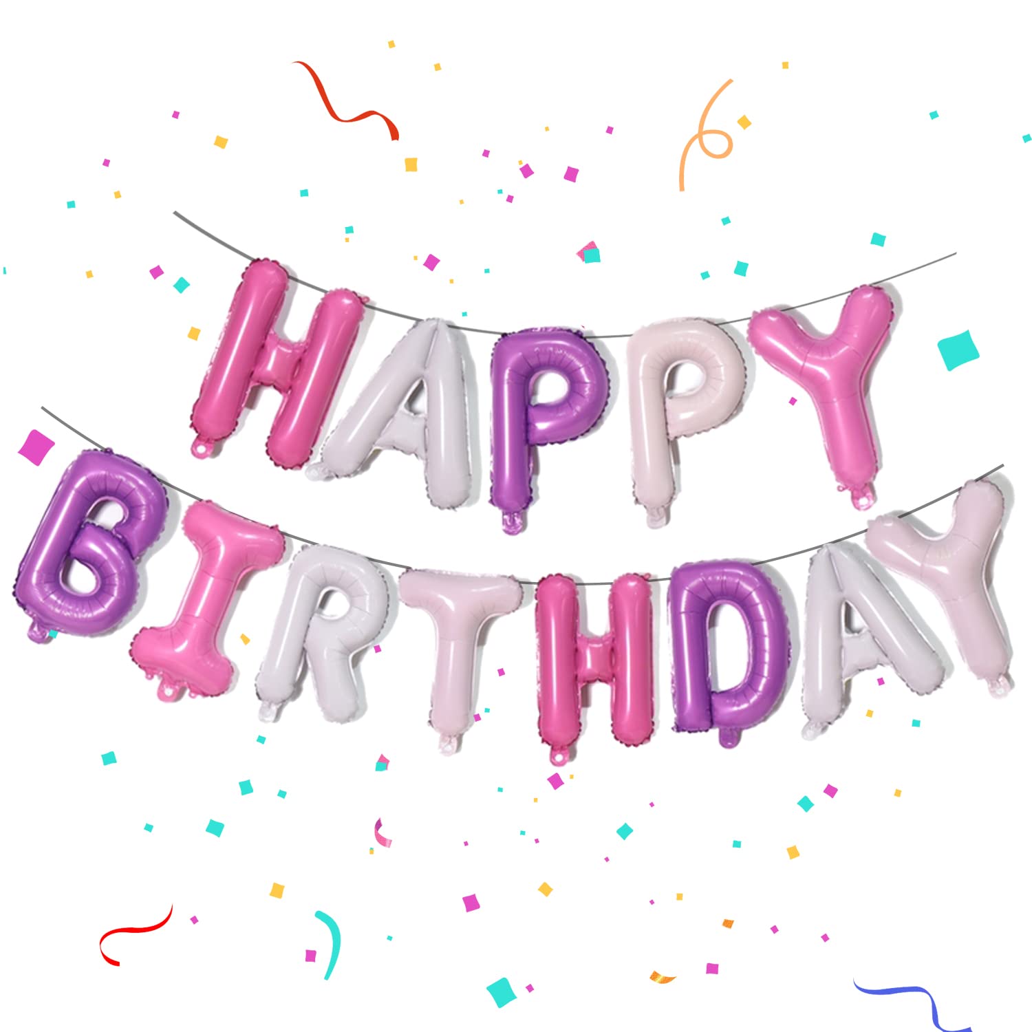 FUNTOOB 16 Inch Pink & Purple Happy Birthday Foil Balloons Banner Set - Giant Letter Balloons for Boys, Girls & Adults - Perfect for Birthday Parties, Baby Showers & Anniversary Decorations