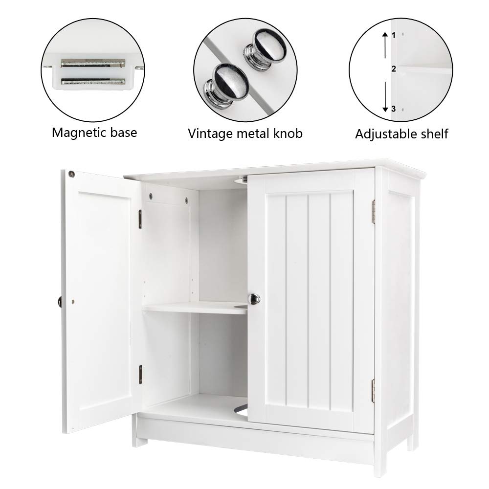Vasitelan White Pedestal Under Sink Storage Cabinet with 2 Doors - Traditional Bathroom Vanity Organizer, Space Saving Bathroom Sink Cabinet for Small Bathrooms & Powder Rooms - Perfect for Storing Toiletries, Cleaning Supplies & Bathroom Essentials